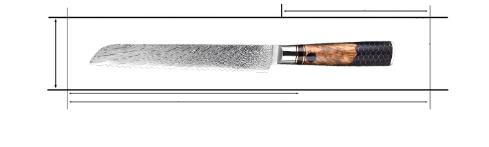 8 Inch Damascus Bread Knife with Mesh Honeycomb Resin Wood Handle