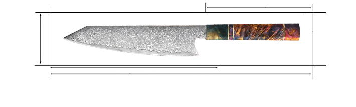 8 Inch Damascus Kiritsuke Knife With  Octagonal Stabilized Wood Handle