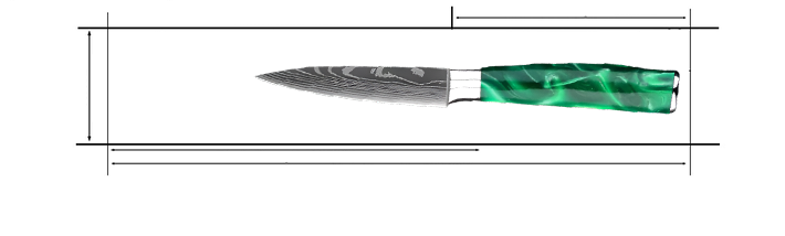 Stainless Steel Laser Damascus Pattern 3.5 Inch Fruit knife With Green Resin Handle Measurements