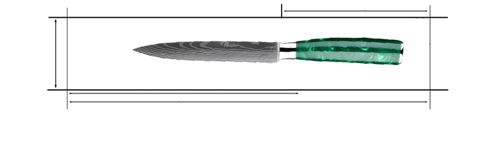 Stainless Steel Laser Damascus Pattern 5 Inch Utility Knife With Green Resin Handle Measurements