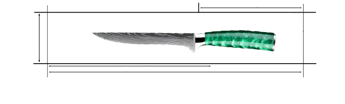 Stainless Steel Laser Damascus Pattern 6 Inch Boning knife With Green Resin Handle Measurements