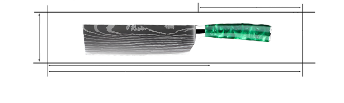 Stainless Steel Laser Damascus Pattern 7 Inch Nakiri Knife With Green Resin Handle Measurements