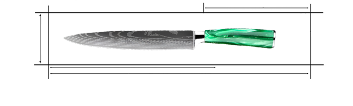 Stainless Steel Laser Damascus Pattern 8 Inch Slicing Knife With Green Resin Handle Measurements