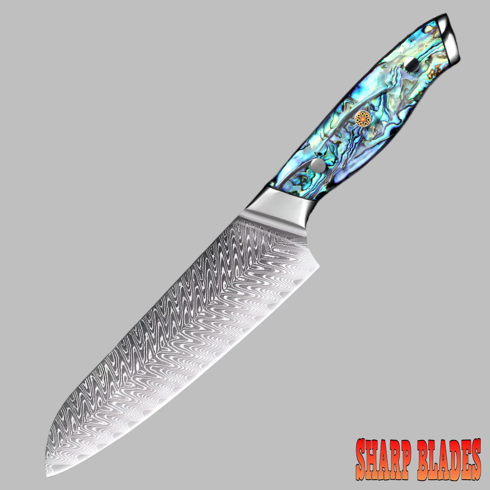 Damascus Steel 7 Inch Santoku knife with Shell Acrylic Resin Handle