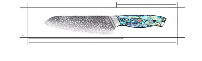 Damascus Steel 7 Inch Santoku Knife with Shell Acrylic Resin Handles Measurements