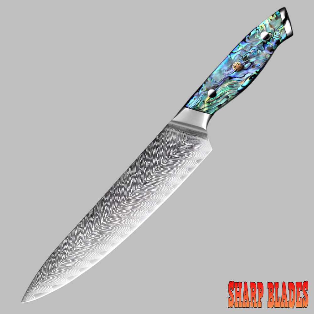 Damascus Steel 8 Inch chef knife with Shell Acrylic Resin Handle